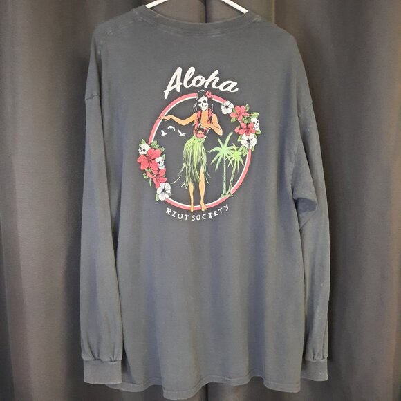 Street Wear Riot Society Long Sleeve T-shirt Men's Size XL Hawaiin Skull Dancer - Picture 3 of 9